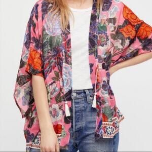 Free people enchanted blooms floral pink kimono one size